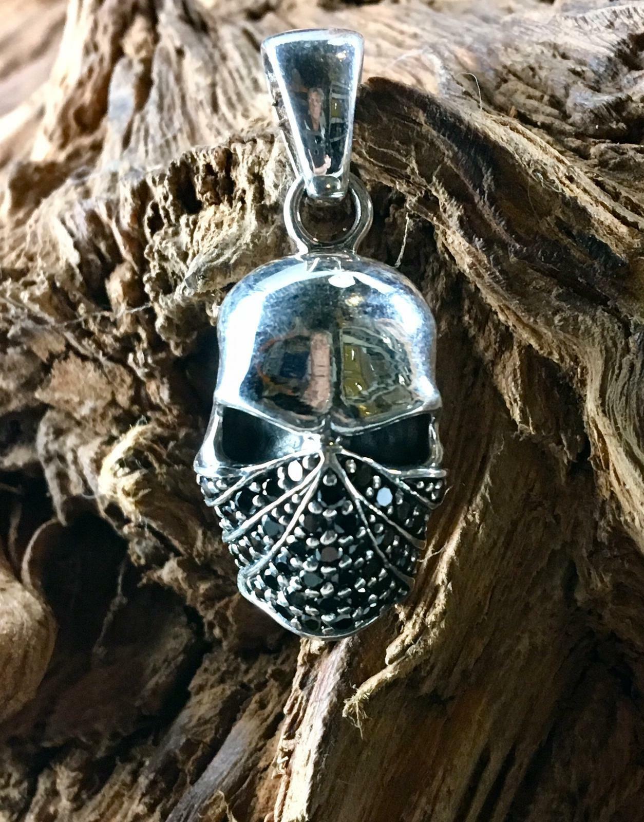 Black Bandit Mask Skull Bling Pendant - .925 sterling silver