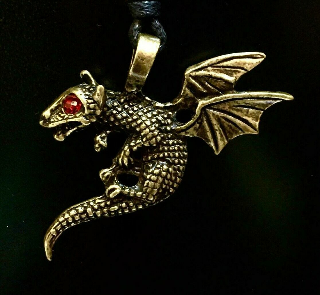 Dragon Bronze Pendant Pagan Celtic Biker adjustable cord to fit all fantasy