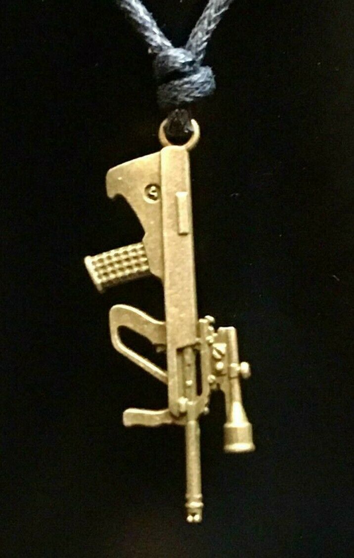 Sniper Rifle Gun Bronzed Pendant Gothic Biker adjustable cord necklace