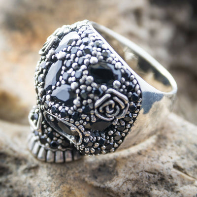Skull Ring Bling Rose 925 sterling silver zirconia Metal Biker Gothic feeanddave