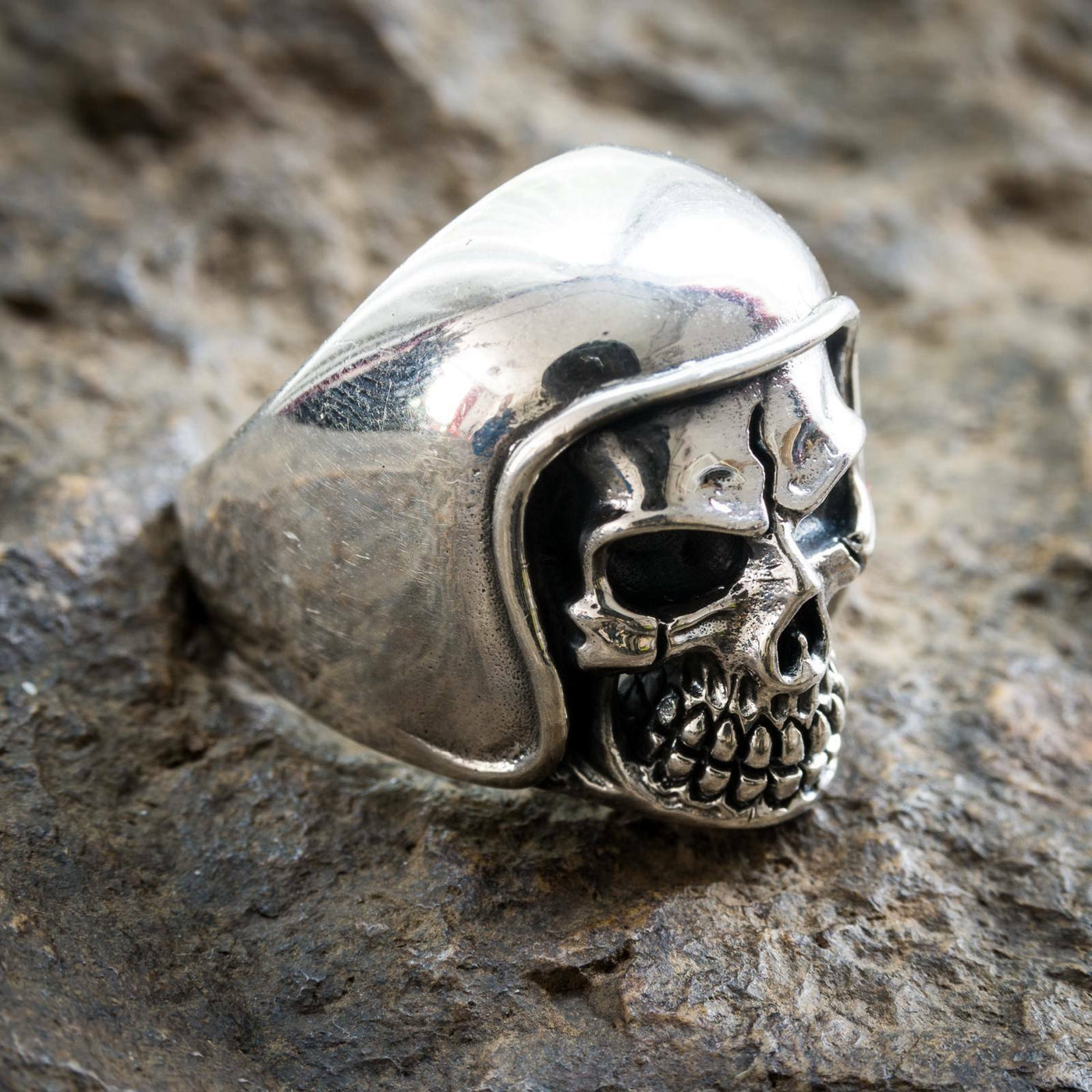 Motor bike Helmet Skull Ring 925 sterling silver  Metal Gothic