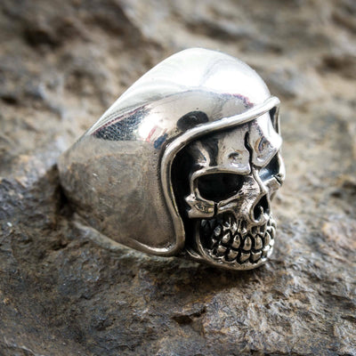 Motor bike Helmet Skull Ring 925 sterling silver  Metal Gothic