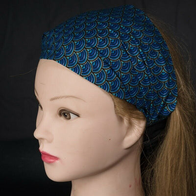 Peacock Blue Fan Headband - 100% Cotton Fabric