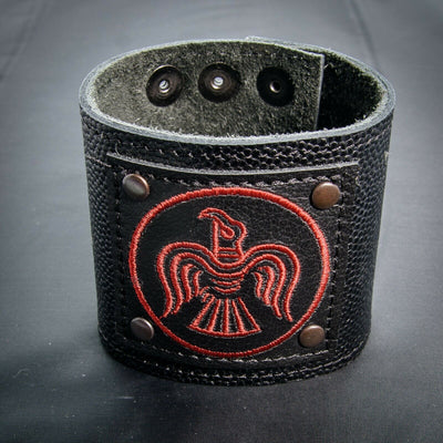 Celtic Leather Cuff Wristband - Raven - Red