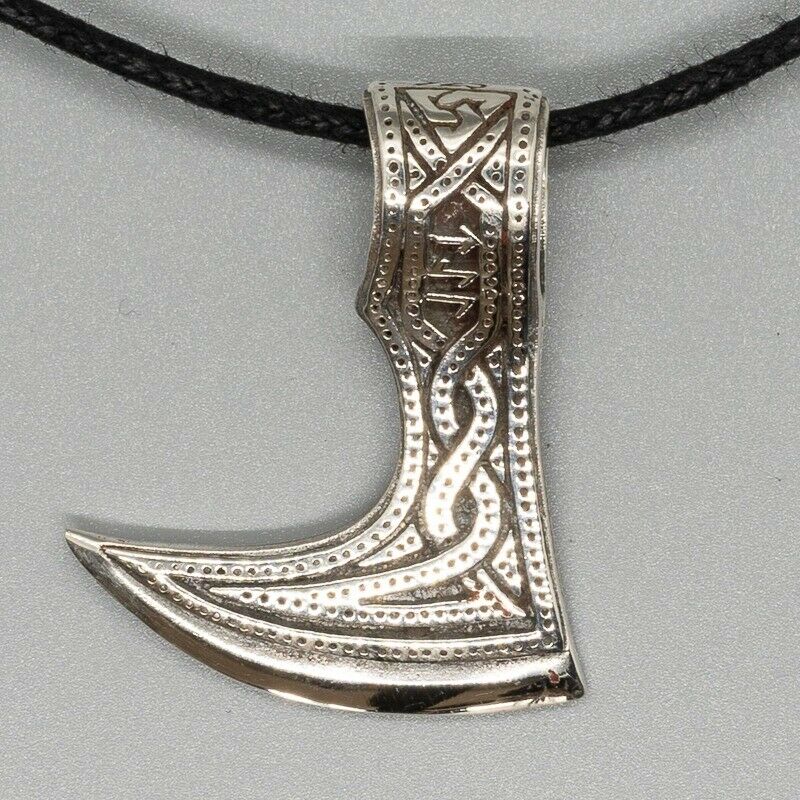 Viking Axe Head Pendant 925 silver Nordic Celtic Valknut Odin Thor Norse God