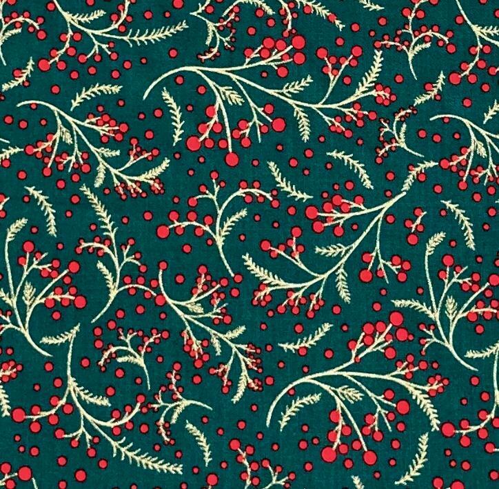 Xmas Christmas Holly Berries - 100% Cotton Fabric
