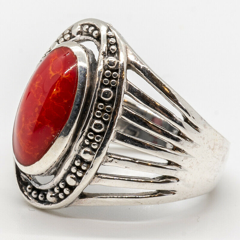 Beautiful Oval Coral Ring ~ .925 sterling silver