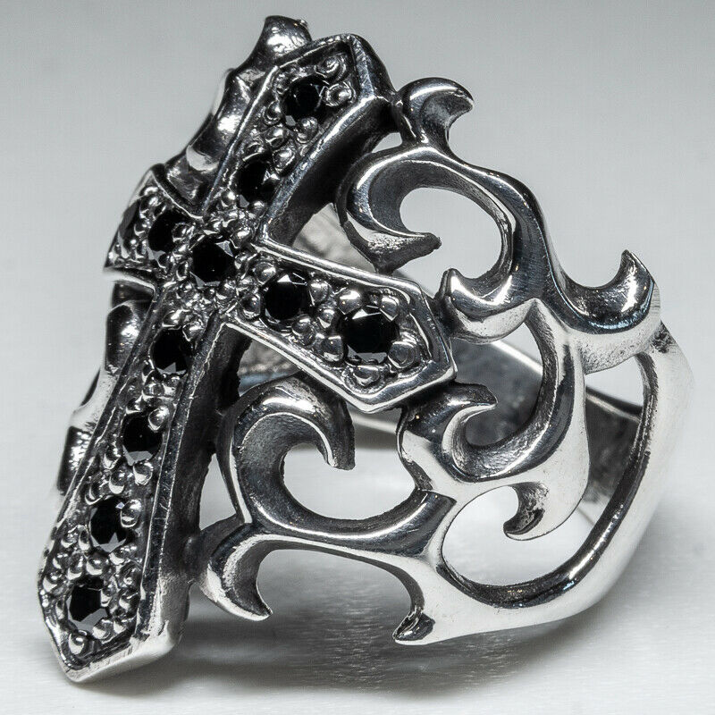 Gothic Cross 925 silver Ring with cubic zirconia stones