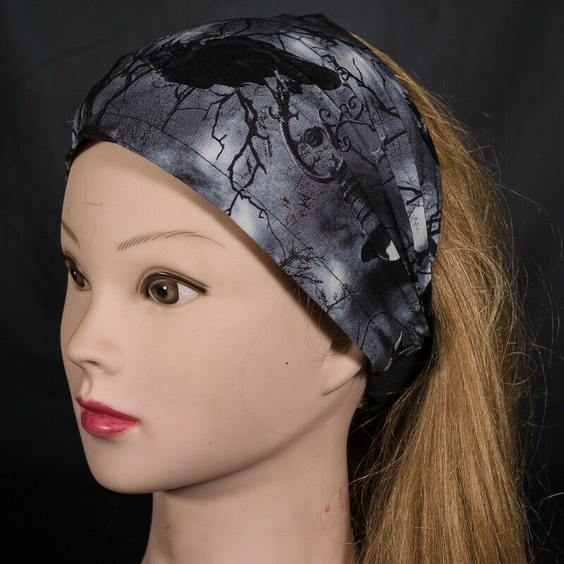 Gothic Raven Treetop 100% cotton Elasticated Headband Chemo Wear Hair Tie