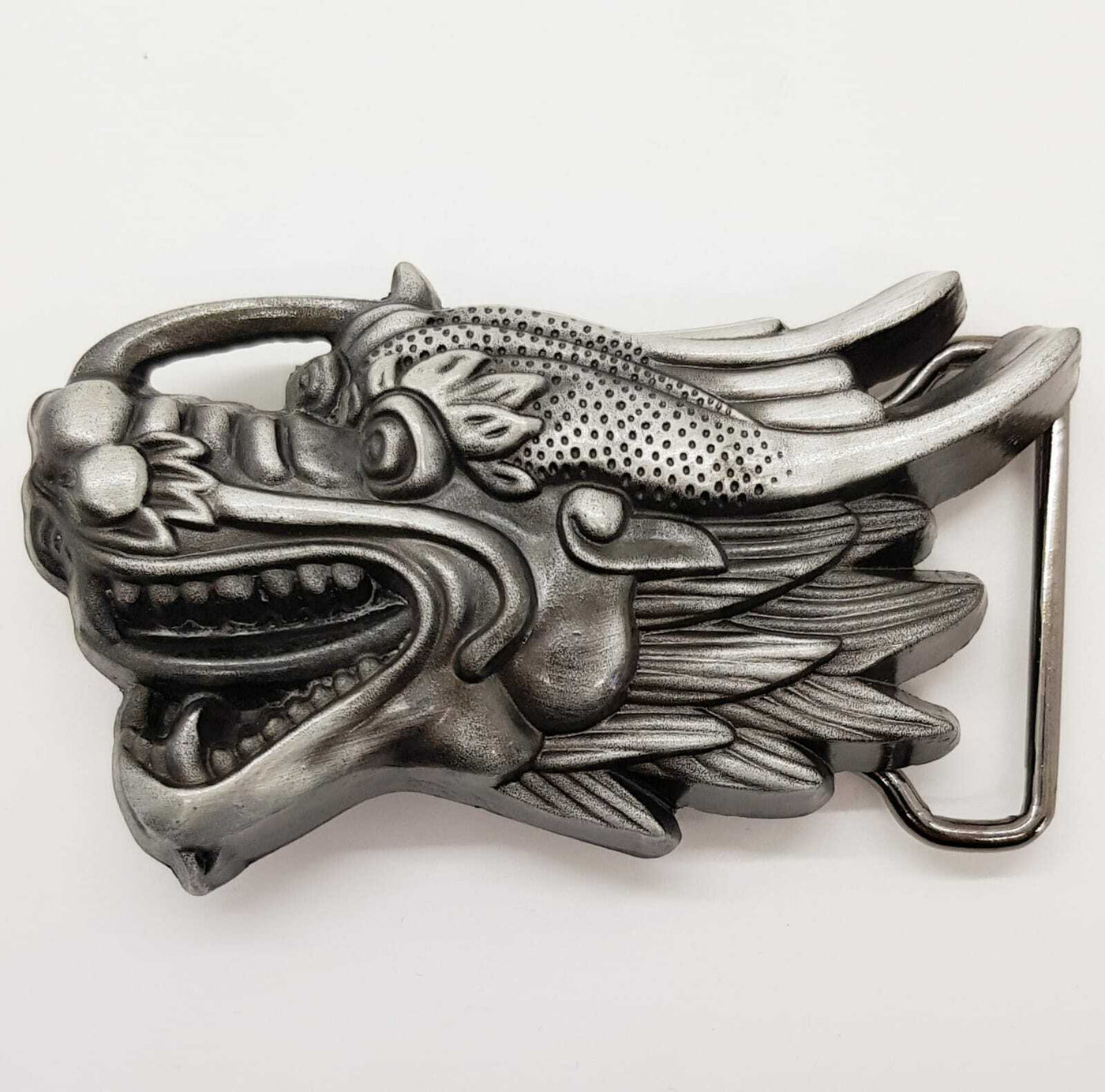 Chinese Dragon Head Belt Buckle - Chrome