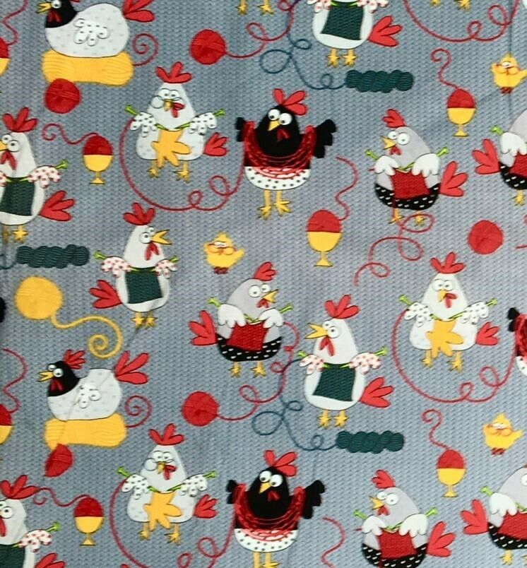 Crazy Knitting Chickens - Timeless Treasures - 100% Cotton Fabric
