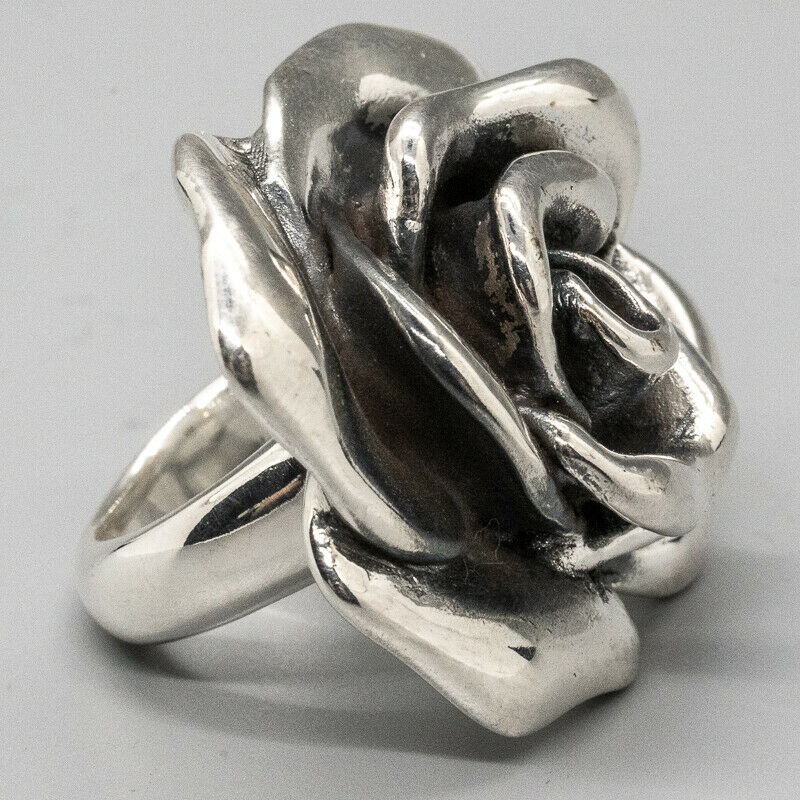 3D Rose Shaped Flower Ring - Large - .925 sterling silver