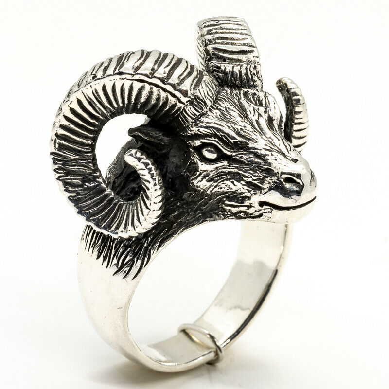 Ram Skull Ring .925  silver Biker Gothic Horns Aries Goat Sheep feeanddave