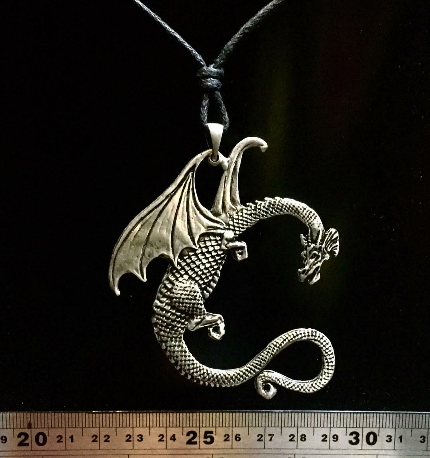 Dragon Pewter Bronze Pendant Adjustable Cord Necklace Biker Thrones Mythical