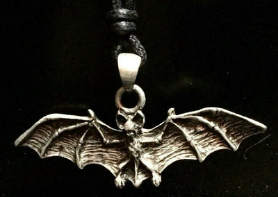 Flying Bat Wings Pewter Pendant Gothic Goth Biker Necklace on adjustable cord