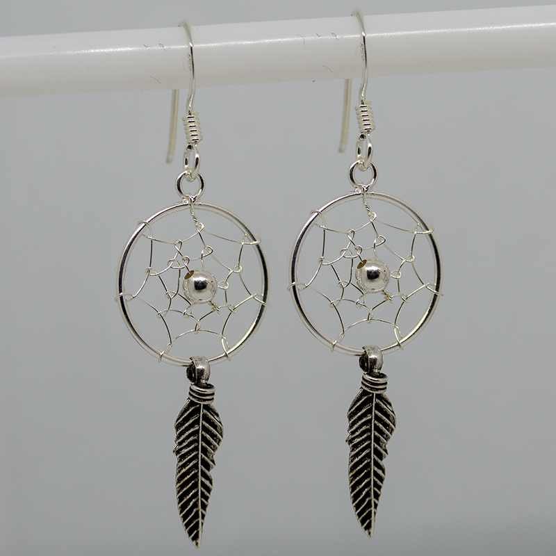 Dreamcatcher Feather earring 925 silver dangle hook boho celtic feeanddave