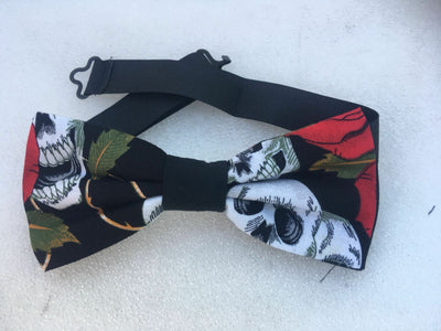 Day of the Dead Skull Roses Pre-Tied Dickie Bow Tie Hair Prom Bowtie feeanddave