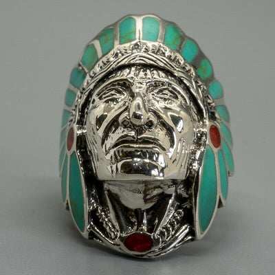 Turquoise Native American Red Indian Ring 925 silver Size T-Z5 feeanddave