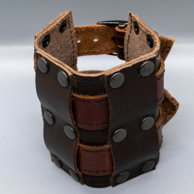 Wide Leather Buckle Studded Wristband Arm Protector Cuff Biker Celtic Viking