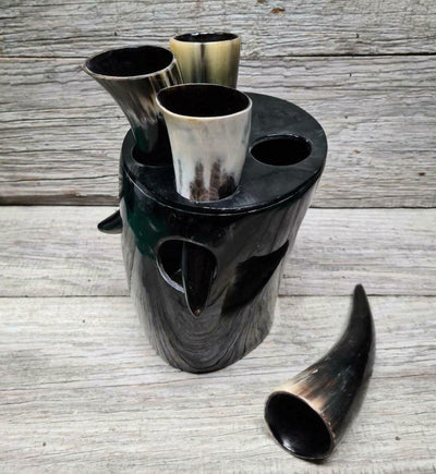 Ox Viking drinking horn 4 horn stand beer wine shots shotty xmas party