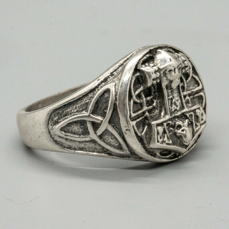 Thors Hammer Skull Signet Ring 925 silver Biker Gothic viking Mjolnir Trinity