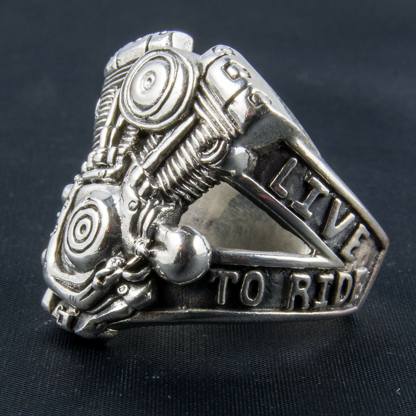 Engine Block Live to Ride Ring .925 sterling silver Sizes M-Z