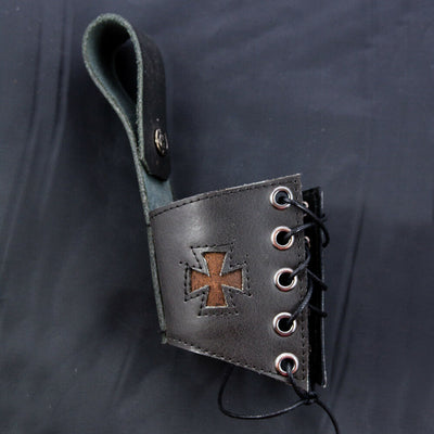 Iron Cross Dark Brown Leather Holster for a Buffalo Drinking Horn