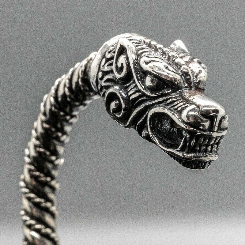 Celtic Wolf Head Torc - .925 sterling silver - twisted beading