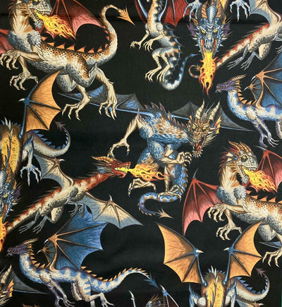 Fire Breathing Dragon Print - Alexander Henry - 100% Cotton Fabric