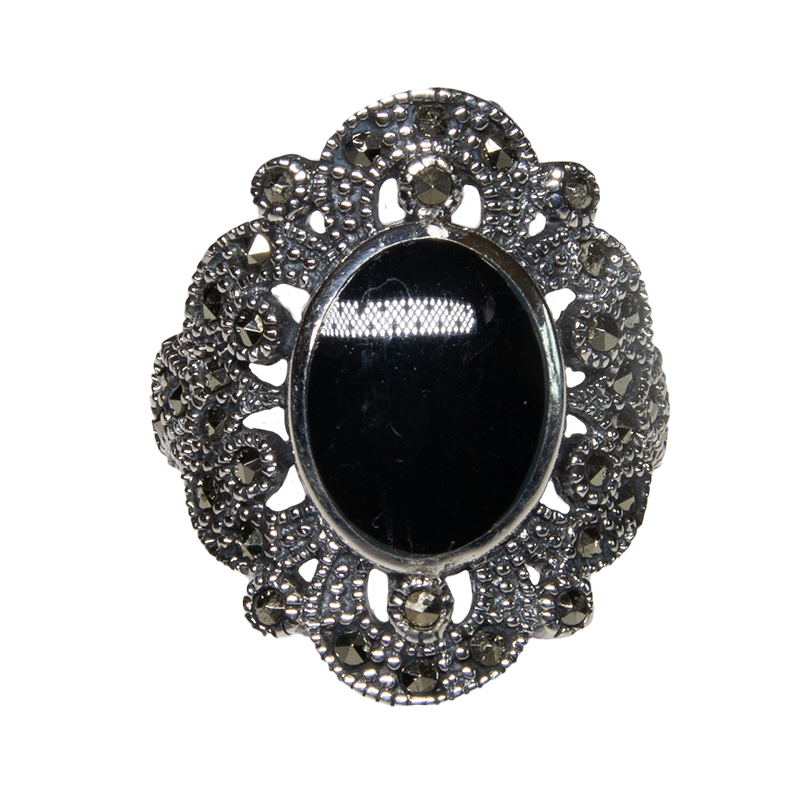 Marcasite Style Black Onyx Ring  - .925 sterling silver