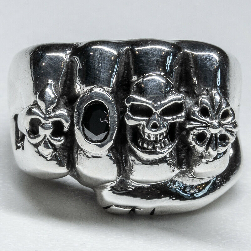 Fist 925 silver Ring Skull Fleur De Lys Gothic Celtic Biker feeanddave