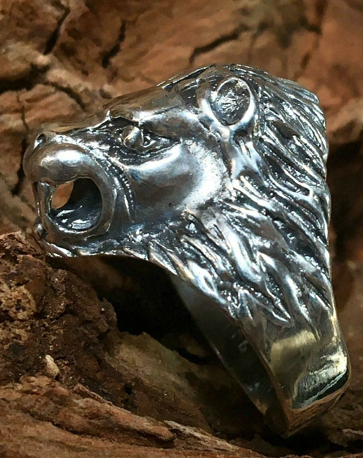 Lion Head 925 silver Ring King Jungle Animal Gothic Biker Leo Chunky sizes M-Z+