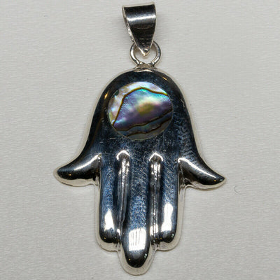 Abalone Paua Shell Hand Pendant - .925 Sterling Silver