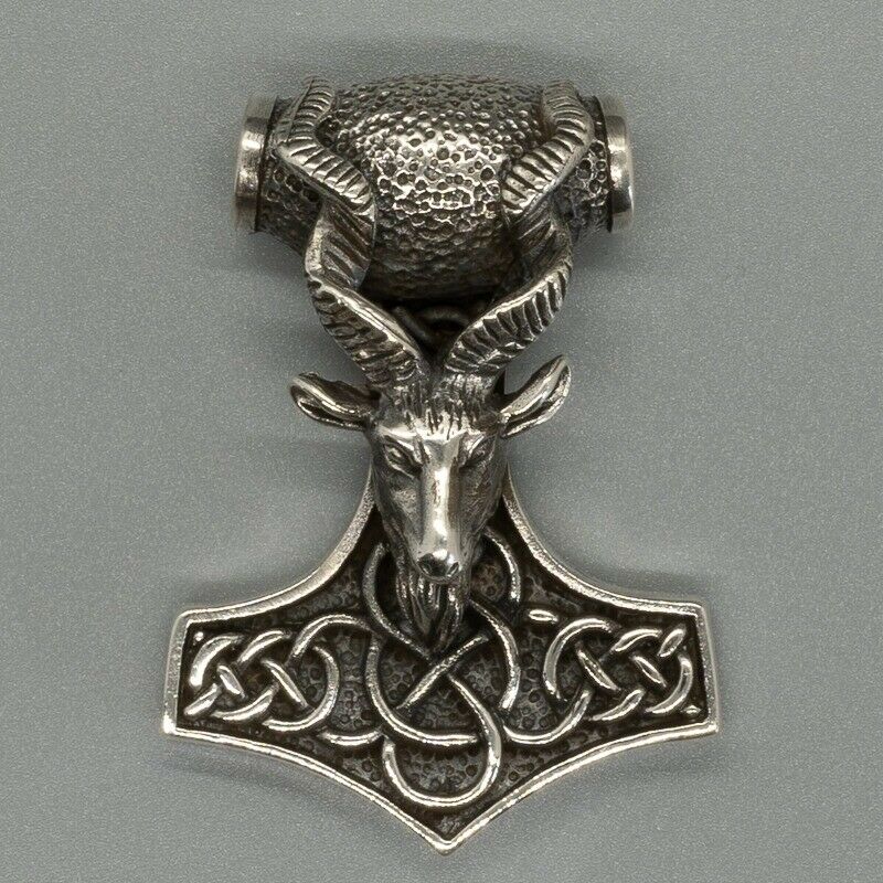 Thors Hammer Mjolnir Pendant 925 silver Viking Antelope Kudu Thor Norse Biker