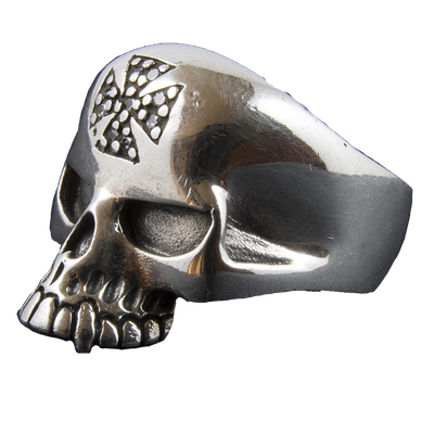 Skull Iron Cross Bling Ring 925 sterling silver Metal Biker Gothic Z + 2