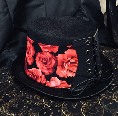 Top Hat Red Roses Flowers Floral Corset Biker Gothic Steampunk Rock feeanddave