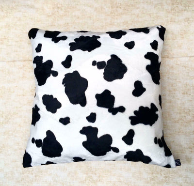 Cow Faux Fur Velboa Velvet Print Fluffy Cushion Cover Sofa Case fits 18 x 18