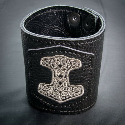 Thor's Hammer Leather wrist cuff wristband Viking, Norse, Biker, Festival