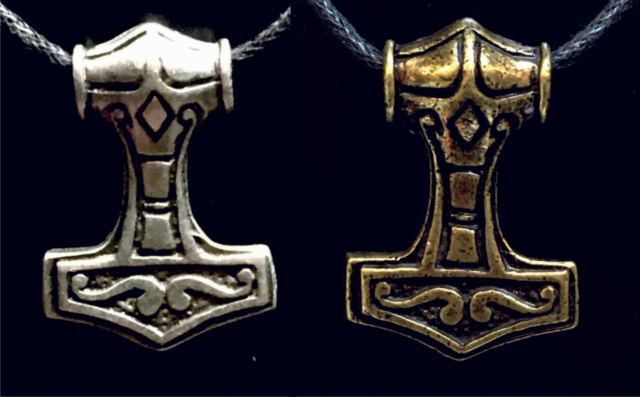 Thors Hammer Pewter Bronze Pendant Necklace Viking Odin Thor Mjolnir Biker