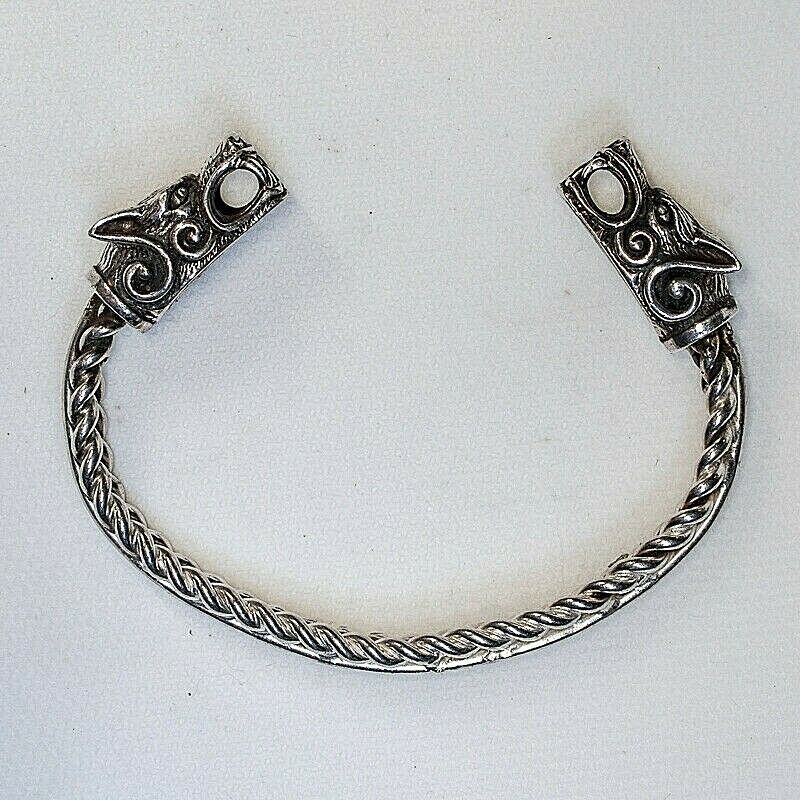 Celtic Wolf Head Torc - .925 sterling silver - twisted