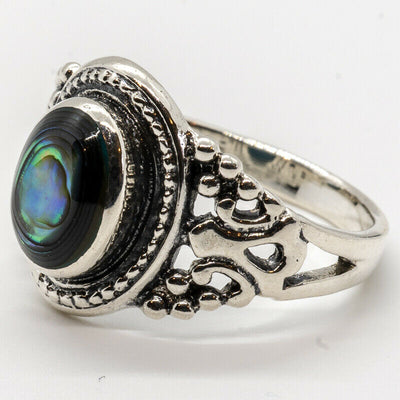 Oval Abalone Paua Shell Ring - .925 sterling silver