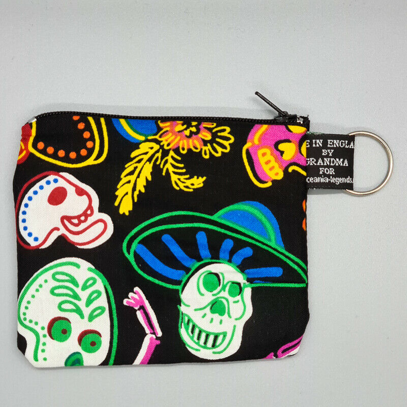 Day of the dead Skull Skeleton Tattoo Coin Purse Cash Money Wallet Cotton Xmas