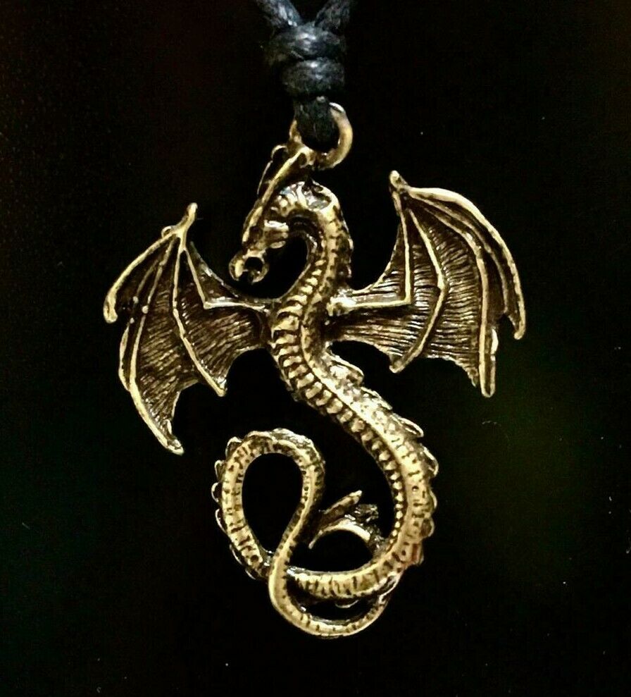 Dragon Bronzed Pewter Pendant Gothic Biker adjustable necklace Thrones Fantasy