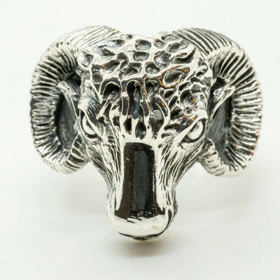 Ram Head Skull Ring .925 silver Zodiac Aries Goat Baphomet Biker Gothic Horns