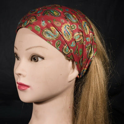 Paisley Indian Red Gold Mandala Elasticated Headband Chemo Wear Hair Tie Bandana