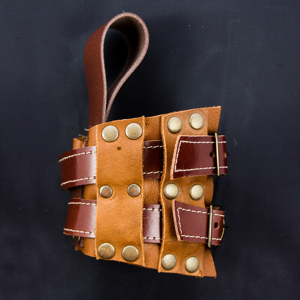 Brown Double Buckle Leather Holster for a Buffalo Drinking Horn