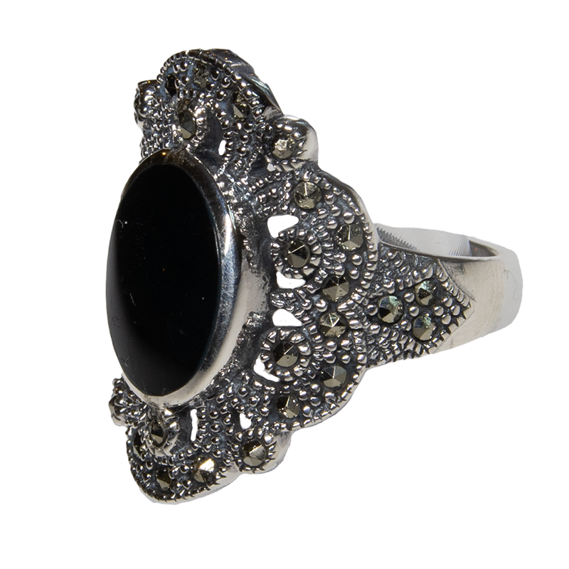 Marcasite Style Black Onyx Ring  - .925 sterling silver