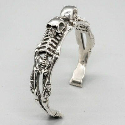 Skeleton 925 silver torc adjustable bangle bracelet biker viking gothic pagan