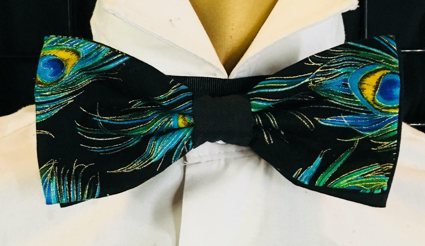 Peacock Feather Bowtie Dickie Hair Bow Prom Pre-Tied Suit feeanddave