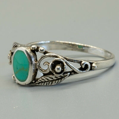 Turquoise Natural Gemstone Rose Leaf Bling Ring 925 sterling silver Sizes L-T